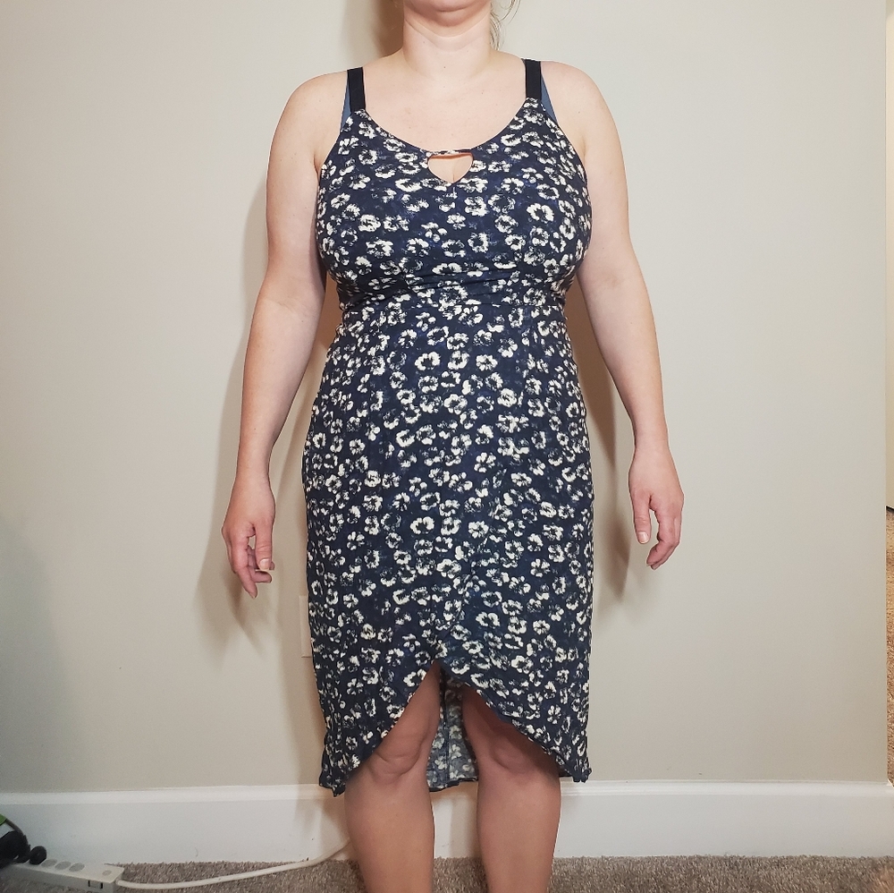 Navy floral faux wrap dress